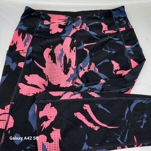 Calvin Klein Performance Floral Leggings Black Pink Navy Blue Mesh Pockets M